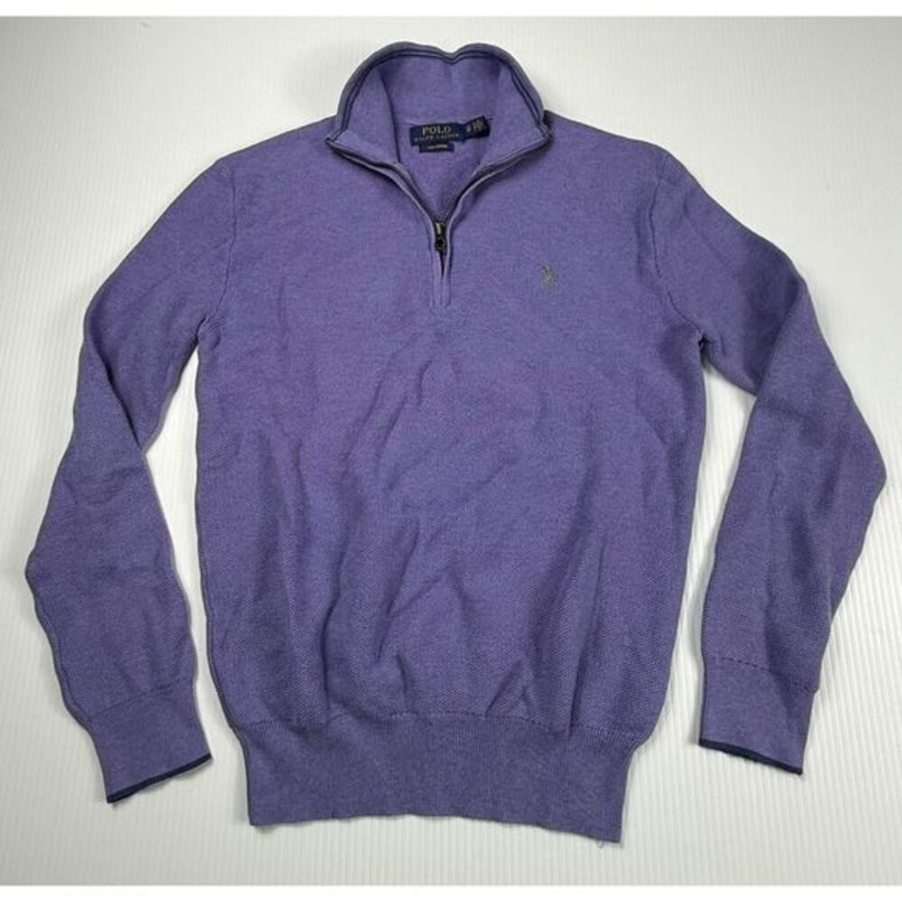 Polo Ralph Lauren Pima Cotton Quarter Zip Pullover Sweater Purple XS men